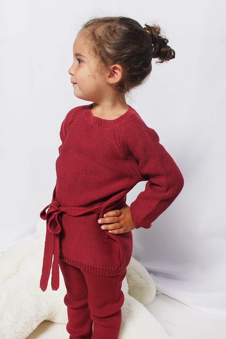 Maglioncino aperto dietro cintura pura lana bambina